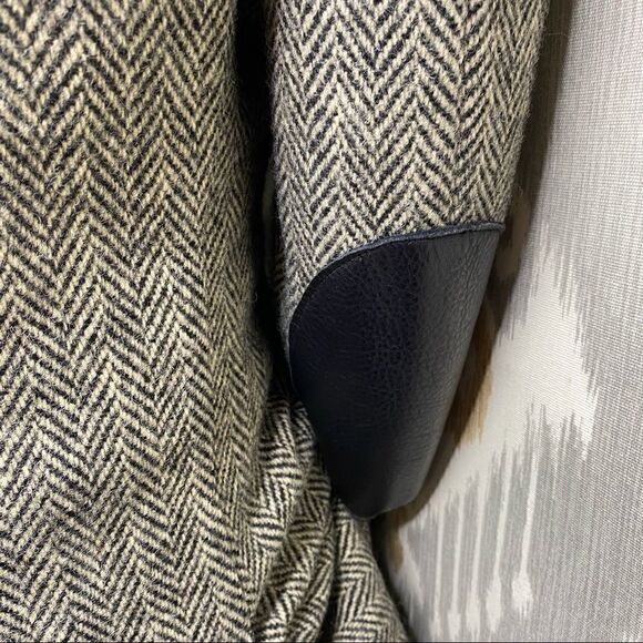 Vintage Polo Ralph Lauren Black & Cream Wool Herringbone Tweed & Leather Blazer - Picture 16 of 17